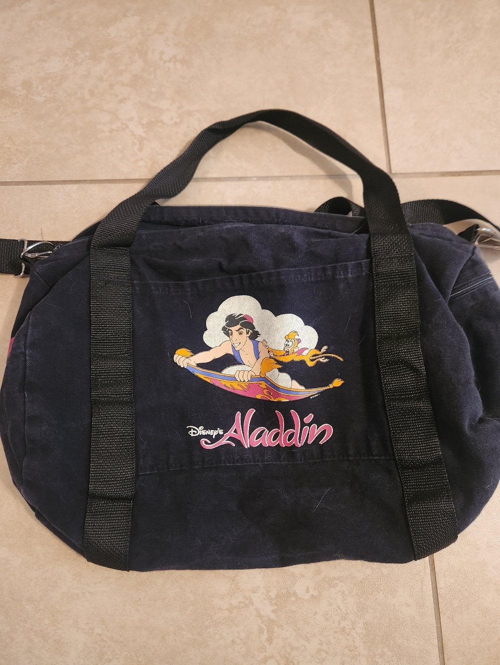 Disney Aladdin Black Duffle Bag Vintage Rare Abu